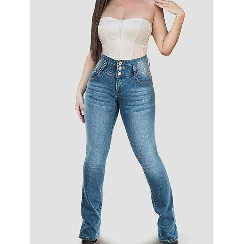 Европейские и американские трансграничные женские ягодицы джинсовая мода с высокой талией живота джинсы рога сапоги джинсы женские