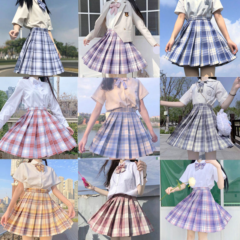 Japanese-Style Jk Plaid Skirt for Teenagers, Spring and Summer Women's Jk Uniform Full Set, Embroidered Shirt, Gentle Sailor Uniform, Pleated Skirt