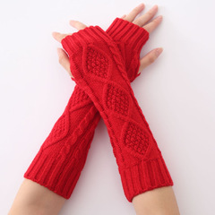 G-5 Long Oblique Gloves for Autumn/Winter with Novelty Embroidered Woolen Fabric, Warm and Breathable, Finger-Exposed, Knitted Fake Sleeve, Unisex