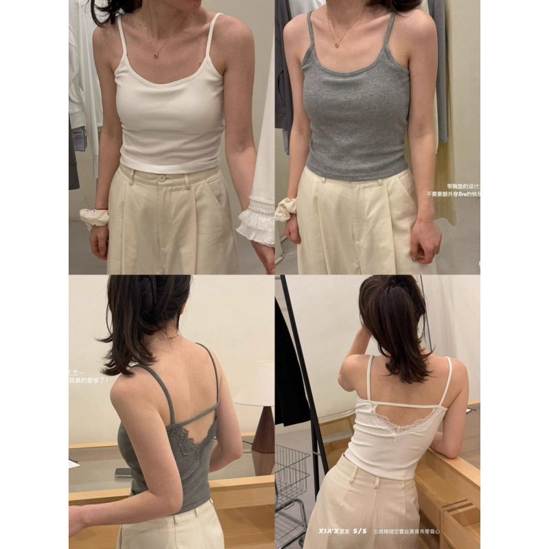 Cojín de pecho de encaje de costura sin mangas, chaleco de cintura de espalda de belleza para mujeres, nuevo diseño de verano, camiseta de base corta delgada