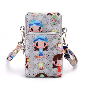Cross-border Wholesale Oxford Cloth Water-repellent Cartoon Mobile Phone Bag Three-layer Mobile Phone Bag Shoulder Crossbody Cover Wrist Neck Hanging