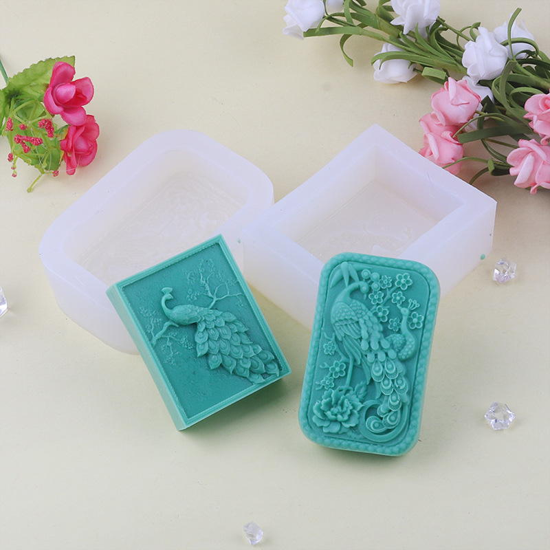 DIY jabón hecho a mano jabón molde patrón de pavo real aceite esencial jabón base jabón molienda herramienta aromaterapia yeso molde de silicona en stock