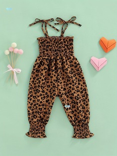 Toddler Girl Sling Jumpsuit Heart Leopard Printed Pleated