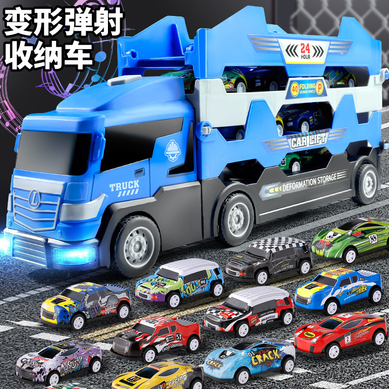 Cross-Border Children's Extendable 1m Track Ejection Folding Container Truck Storage Toy Car for Boys