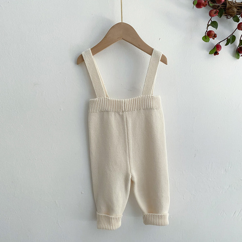 ins spring baby knitted overalls autumn and winter 01-2 year old male and female baby pure cotton one-piece woolen large PP pants