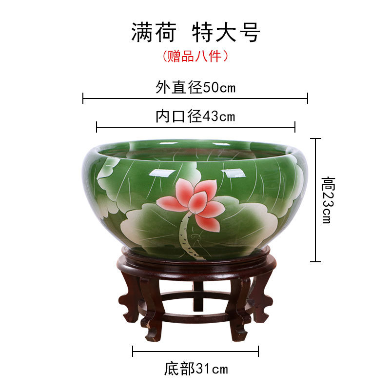 景徳鎮の陶磁器の金魚鉢の大きいサイズの青い花は金の金魚鉢を養って寝ます。|undefined