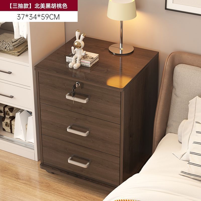 床头柜带锁现代简约家用卧室床边柜小型收纳储物柜置物架简约风|undefined