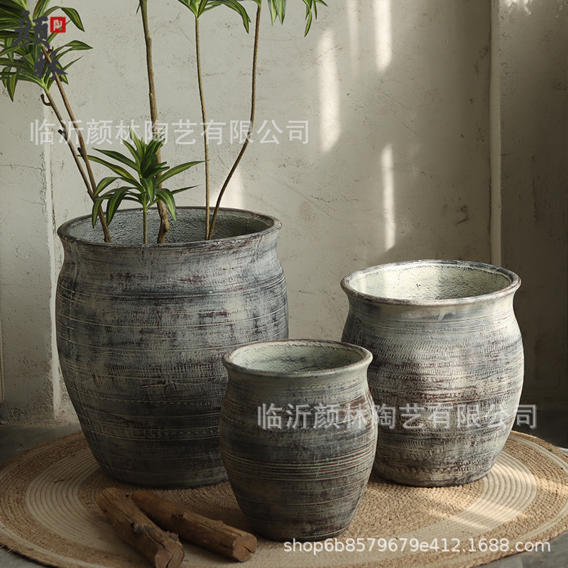 Retro creativo magnesio mud gran maceta de flores de magnesio silencioso jarrón de viento sala de estar balcón patio del hotel gran decoración de vasos de suelo