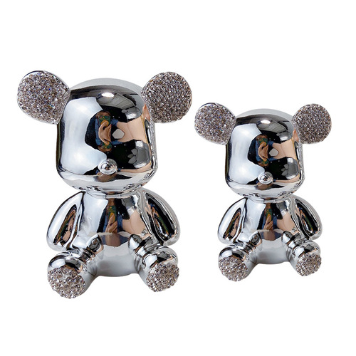 Creative Diamond Plated Resin Teddy Bear Car Ornament Personality Cartoon Figure Car Decorative Item Couple's Edition