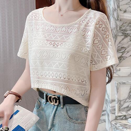 Women's Summer Thin Strap Dress with Overcoat, Cover-up Top, Short-Sleeve Sun Protection Hollowed Out Lace Net Tank Top