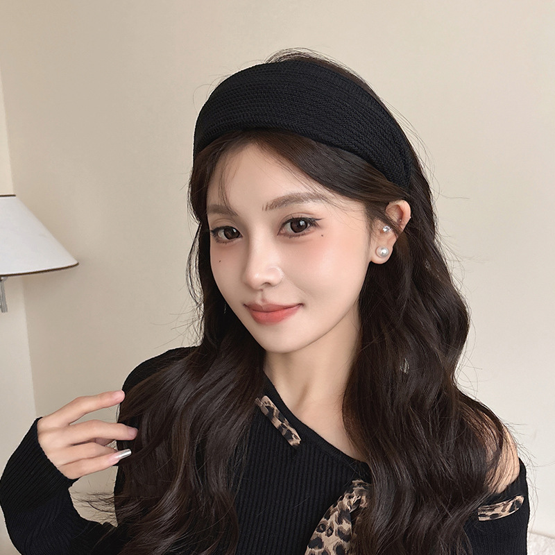 Coreana de importación retro color sólido punto de borde plano plano prensado banda de cabello temperamento universal simple banda de cabello rojo de red broca de cabello