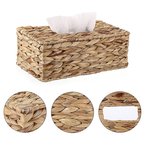 亚马逊热卖方形草编纸巾盒水葫芦草编织抽纸盒收纳盒子桌面置物篮