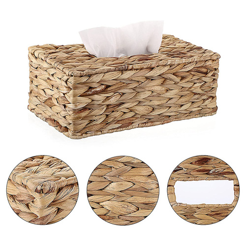 Amazon's best selling shaped straw tissue box water hyacinth straw woven tissue box storage box desktop storage basket