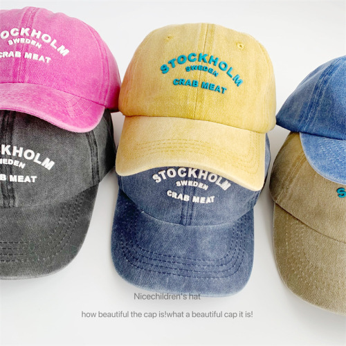 Letter pressed glue washed baseball cap for women, soft top, vintage parent-child hat, casual versatile men's duckbill cap, trendy