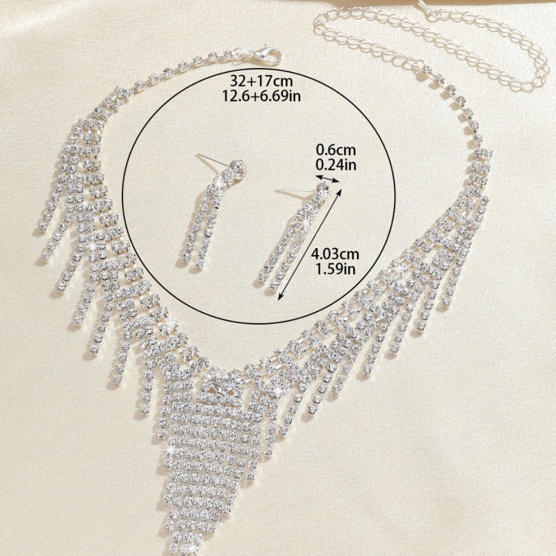 conjunto de noiva cravejado de diamantes de metal colar brincos corrente de agarrar joias conjunto de joias para banquete_voghion.com