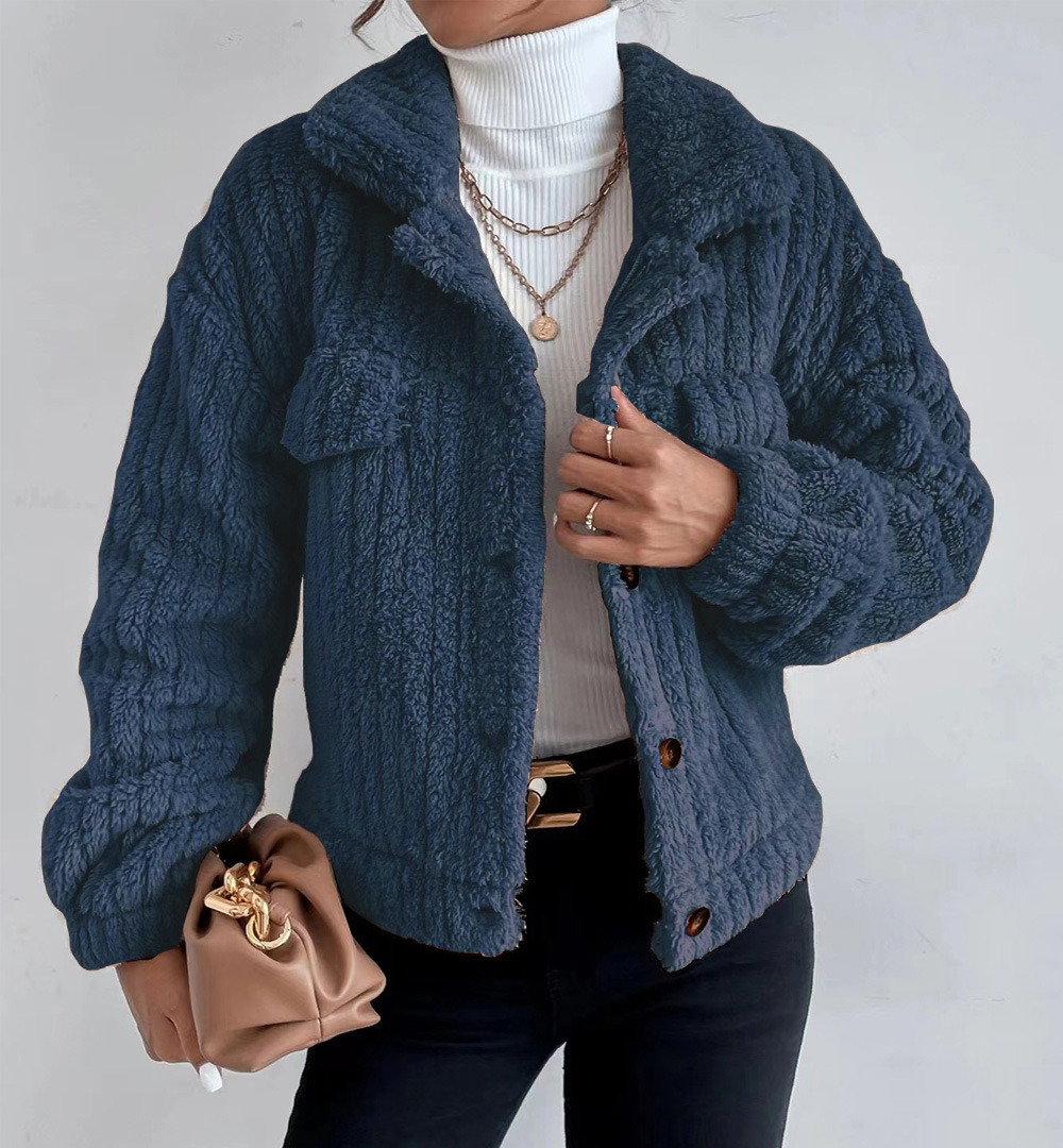 Giacca donna in peluche con revers blusa in velluto confortevole_voghion.com