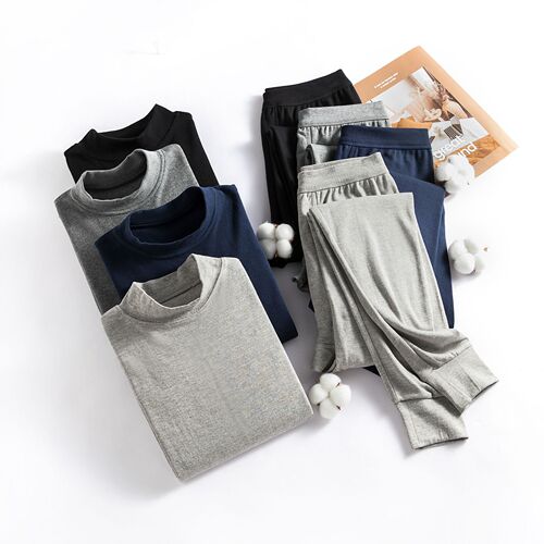 Autumn clothes and autumn trousers pure cotton men's thin cotton sweater pure cotton young and middle-aged thermal underwear set medium half turtleneck autumn and winter