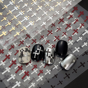 Embossed Cross Nail Art Stickers 2025 New Retro Gothic Dark Style Adhesive Nail Decal Decoration Wholesale