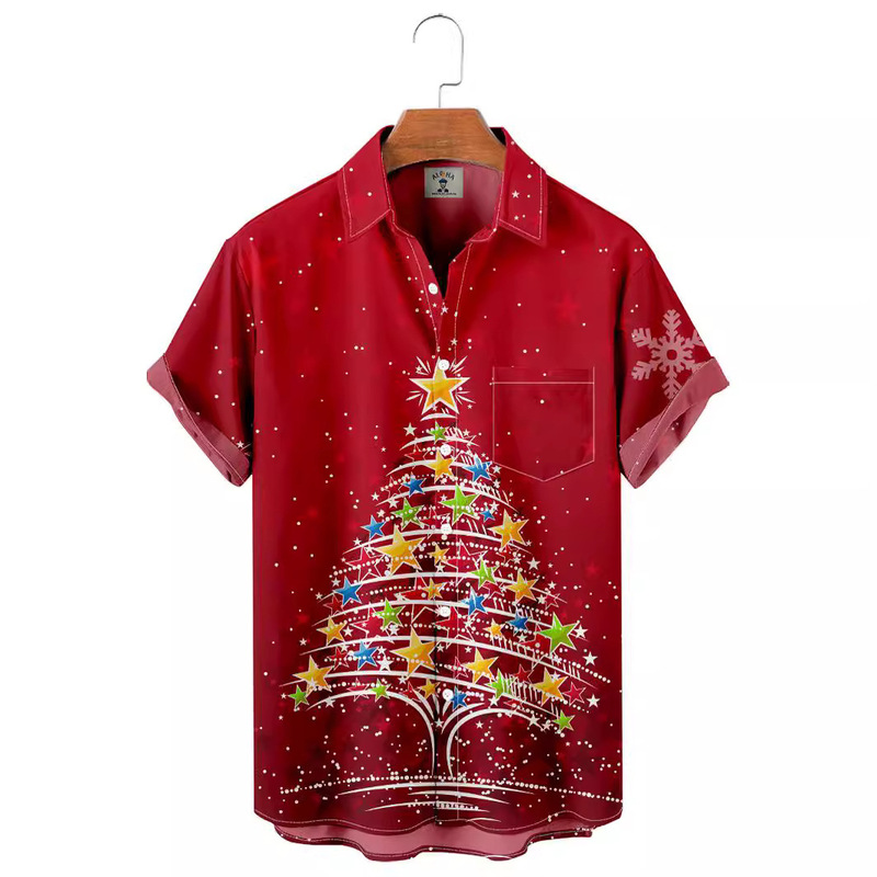 Christmas Element Men's Short-Sleeved Shirt 3D Digital Printing Shirt Independent Station Aliexpress Cross-Border Spring & Fall Men's Clothing