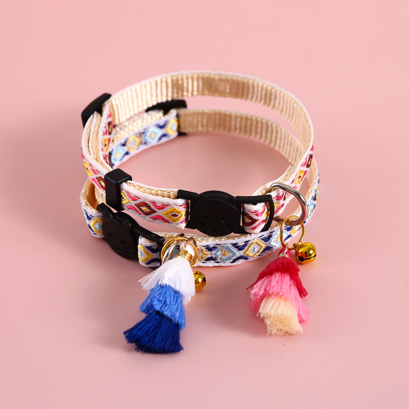 Pet Tassel Ethnic Style Anti-suffocation Bell Adjustable Double-layer Nylon Collar display picture 2