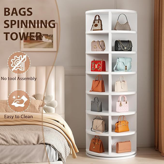 Estante de zapatos giratorio 360 grados 7 capas torre de almacenamiento armario dormitorio sala de estar pasillo bolso zapatos estante de almacenamiento a prueba de polvo