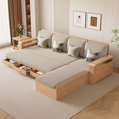 北欧全实木沙发床组合小户型客厅家用沙发原木风冬夏两用沙发拉床
