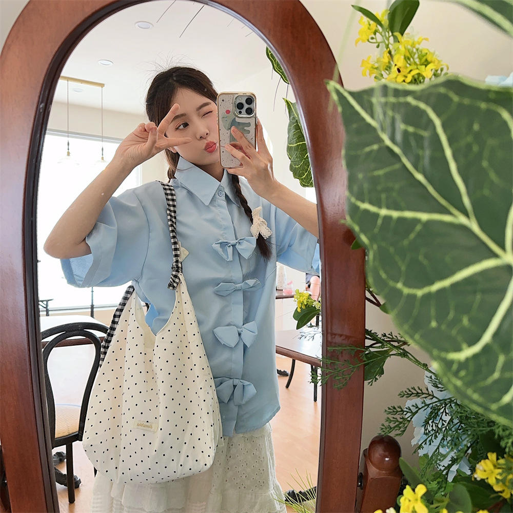 90g Weight Poplin Lining Material 19695304699 Fashion Element Open Closure Type Double Shoulder Straps Strap Type Tote Bag Bags Type Travel, Daily Occasion Canvas Material Round Dots Pattern All Seasons, Spring&Summer Season Women's Gender Streetwear Style Square Shape Medium Size 45262 New Polka Dot Canvas Bag Women's Large Capacity Bag College Students Class Canvas Bag Special-Interest Shoulder Bag 8