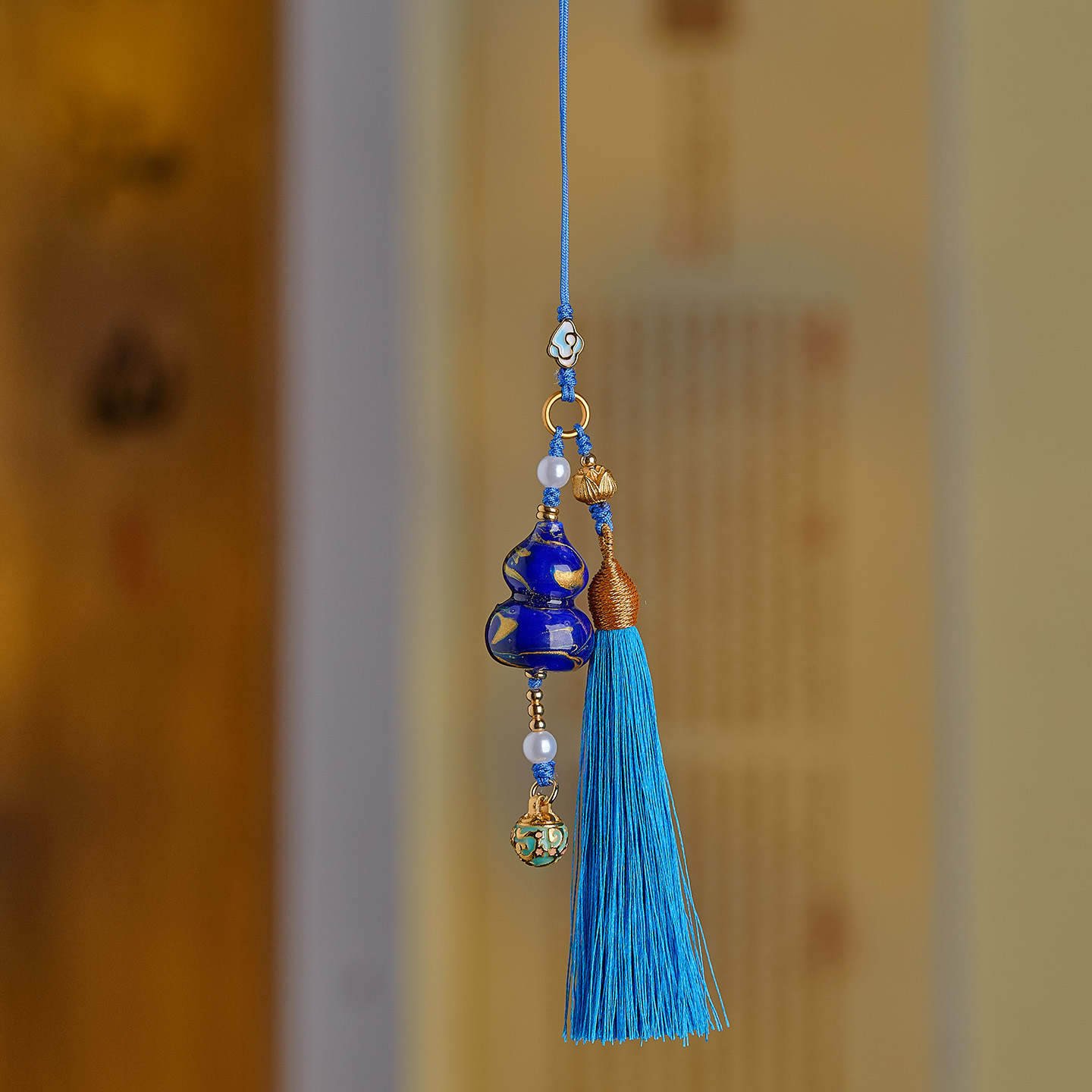 New Chinese-Style Lacquer Gourd Car Hanging Tassel Ornament Handmade Peace and Wealth Car Interior Decoration Ancient Style Bag Hanging
