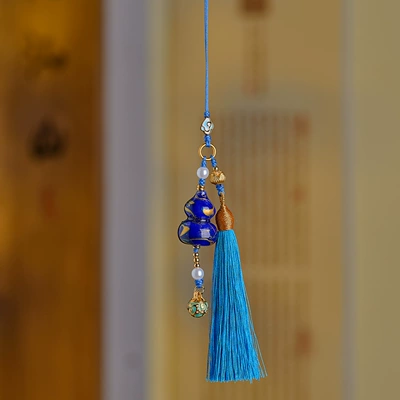 Ancient Style Bag Hanging, Car hanging - blue-lacquer-gourd-gold-hat-tassel-pendant