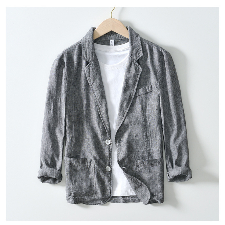 Men's Spring and Summer Long-Sleeved Cotton and Linen Small Suit, Loose Linen Blazer, Casual Breathable Men's Commuter Jacket Suit