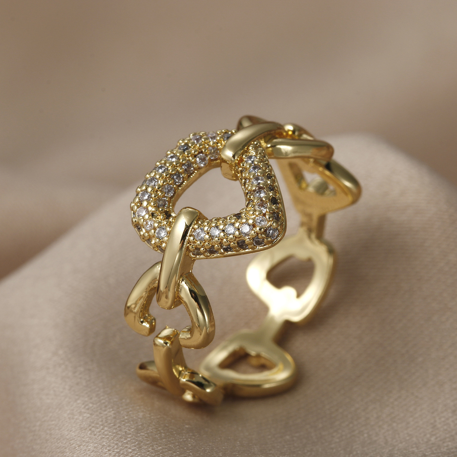 Retro Geometric Copper Plating Inlay Rhinestones Open Ring 1 Piece