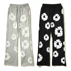 Cross-Border American High Street Three-Dimensional Foam Kapok Print Vintage Unisex Flared Casual Sweatpants