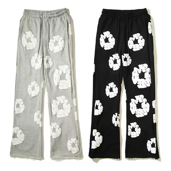 Cross-Border American High Street Three-Dimensional Foam Kapok Print Vintage Unisex Flared Casual Sweatpants