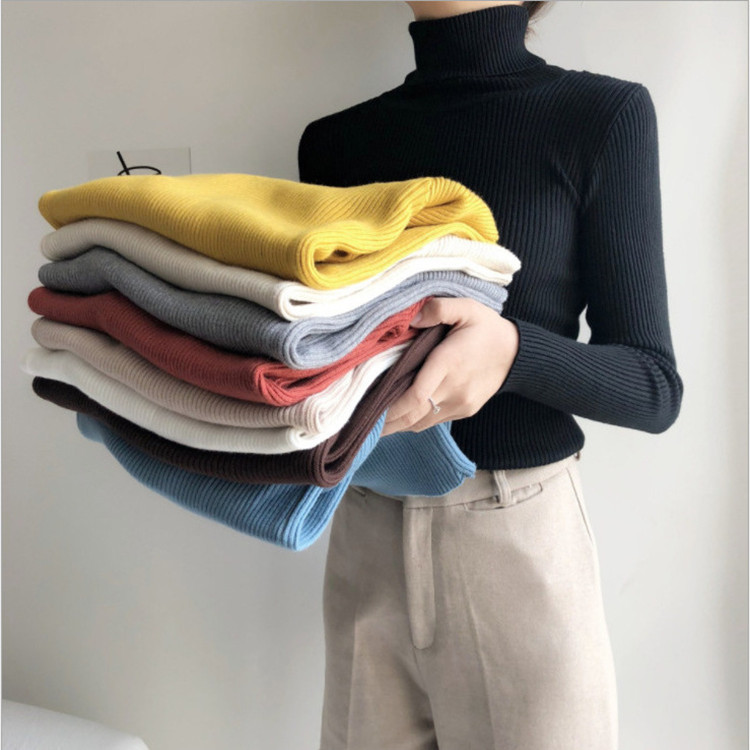 Demi-season solid color base elastic keep warm knitted sweater