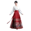 Red horse skirt + white jacquard V-neck top