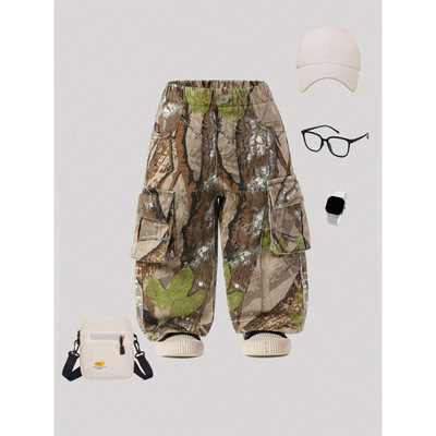 跨境外贸新款代发Pink Camouflage Elastic Waist Cargo Denim|ru