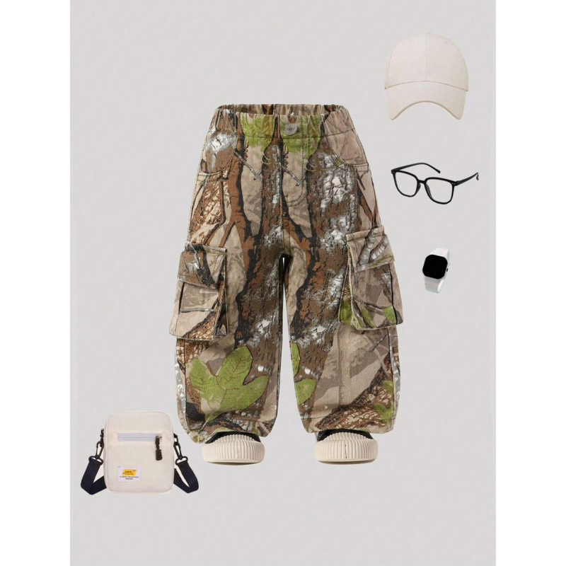 跨境外贸新款代发Pink Camouflage Elastic Waist Cargo Denim|ru