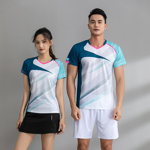 Summer New Badminton Clothes Short Sleeve Top Quick Dry Breathable Table Tennis Clothing for Men and Women Competition Sports Training Wear