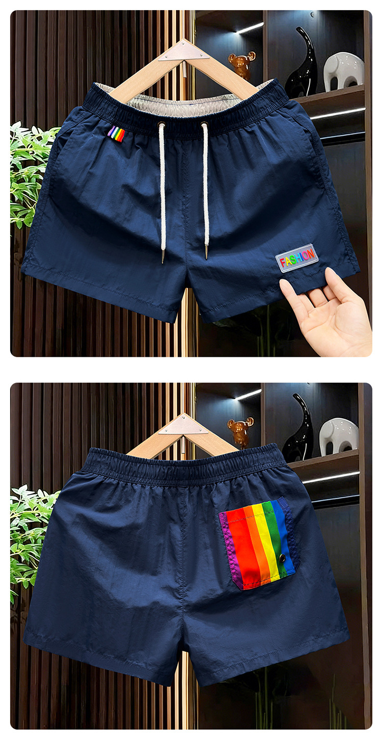 Men's Quick Drying Beach Shorts Stylish Elastic Waist Color Block High Quality Loose Fit Inner Lining Three Quarter Length_viptrois.com