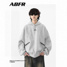 美式灰色cleanfit加绒卫衣男连帽秋冬季季重磅复古宽松套头帽衫男