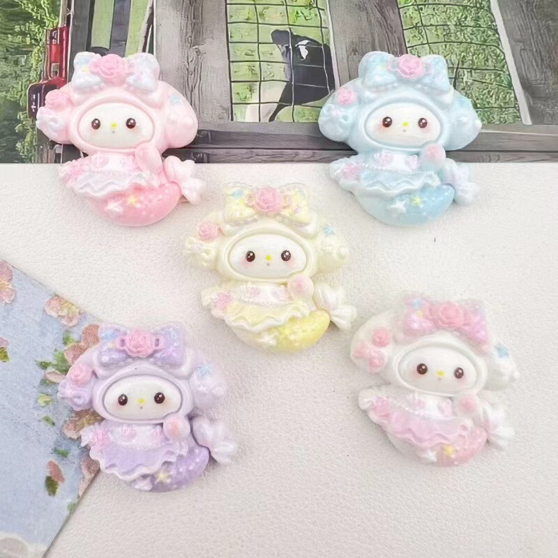 Cartoon DIY Resin Accessories Cream Glue Lamb Mermaid Handmade Refrigerator Magnet Hairpin Keychain Jewelry Material