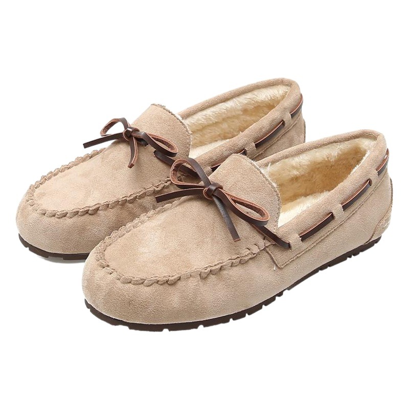Mocasines de terciopelo de algodón de las mujeres Otoño e Invierno Nuevo color plano a juego arco zapatos de mujer embarazada más tamaño Internet celebridad zapatos de mujer 41-43