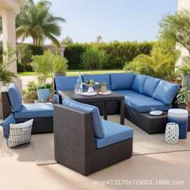 户外藤椅沙发室外庭院露台阳光房藤编沙发阳台休闲转角藤沙发组合