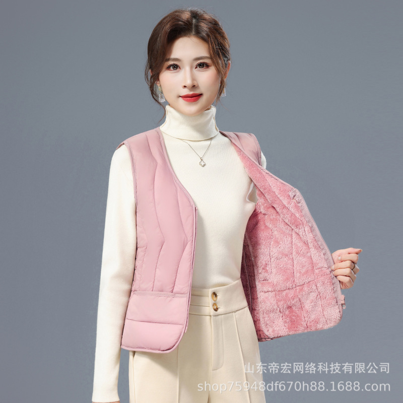 2025女士秋冬新款加绒棉马甲加厚大码中老年内穿保暖棉服马夹背心|undefined