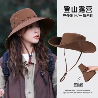 西部牛仔帽女户外徒步登山帽夏季草原新疆川西旅游穿搭帽子渔夫帽