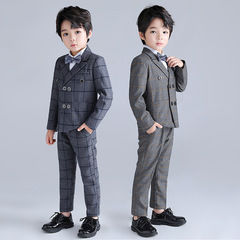 Children's suit, new boys' autumn floral child wedding host performance suit, baby handsome checked little suit set