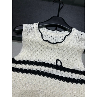 2025 Summer New Letter Two-Bar Sleeveless Round Neck Pullover Vest Slim Fit Versatile Knitted Top
