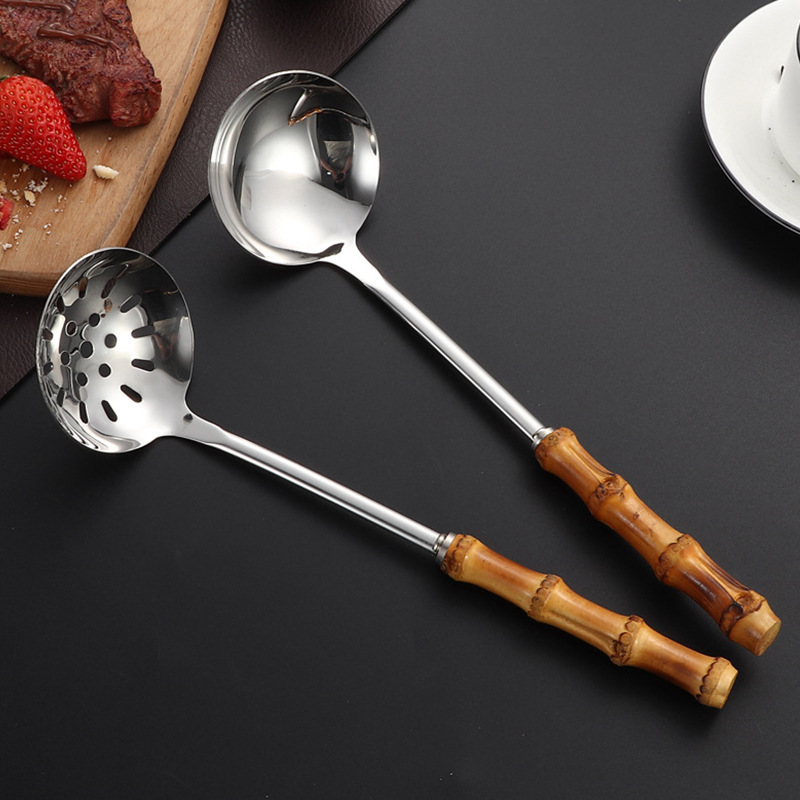 Stainless Steel Kitchenware Soup Spoon Egg Beater Creative Bamboo Handle Hotel Supplies Hot Pot Spoon Colander Bamboo Soup Shell Spoon Stainless Steel Kitchenware Soup Spoon Egg Beater Creative Bamboo Handle Hotel Supplies Hot Pot Spoon Colander Bamboo Soup Shell Spoon