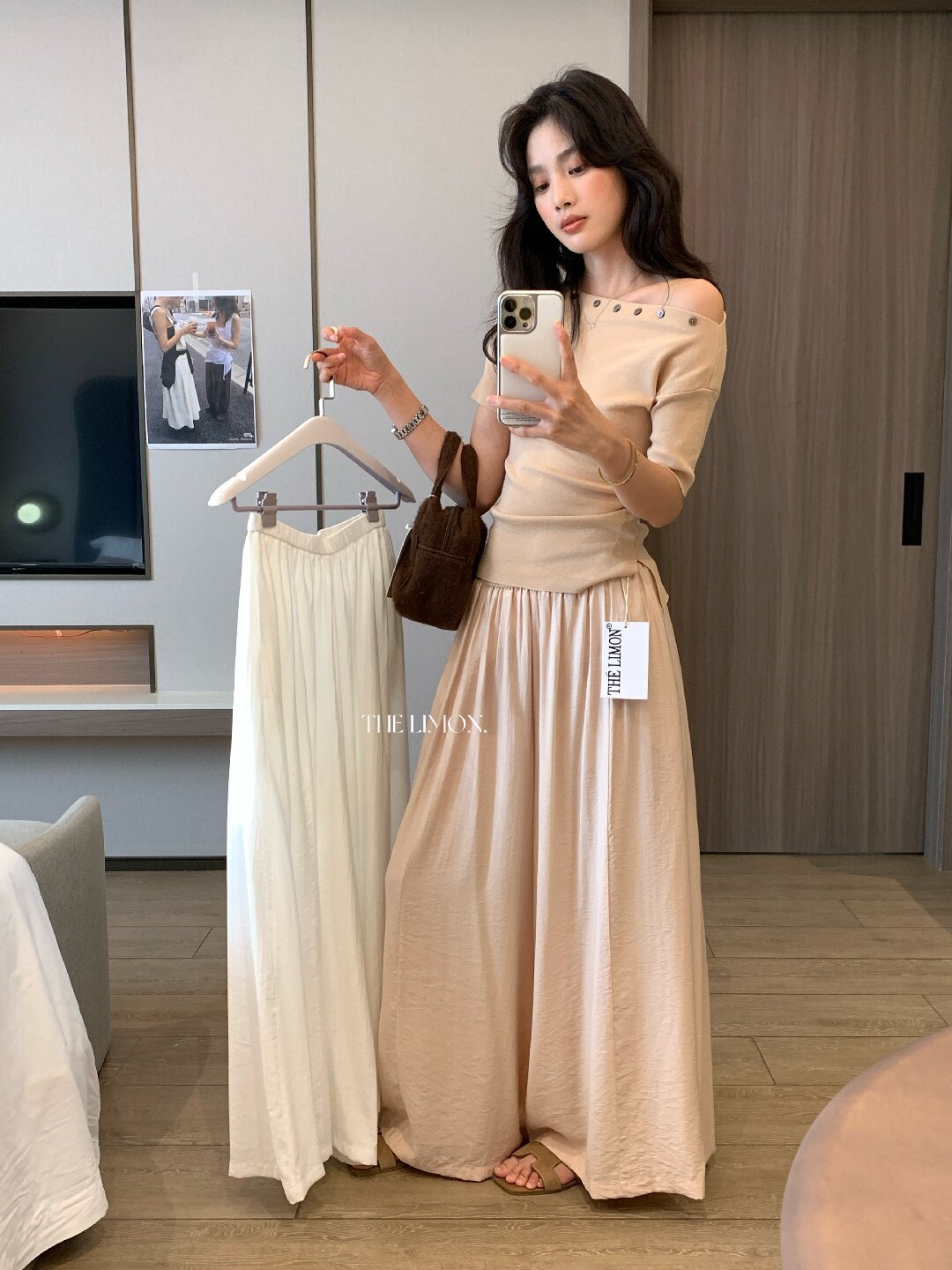 Quần culottes nữ ống rộng cạp cao dáng lười mùa hè 2026 — Thẻ nông, màu đen, màu hồng, màu cam chi tiết 42