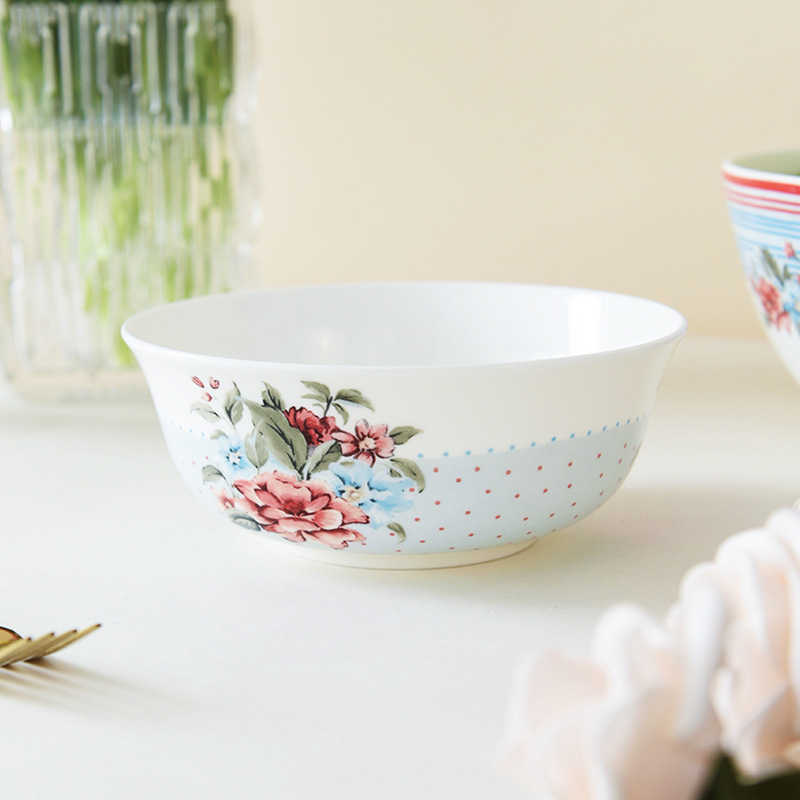 Flores románticas de alto valor visual de hueso de porcelana tazón de arroz tazón de sopa de boda nueva cerámica utensilios caseros tazón de sopa de alta resistencia a quemaduras
